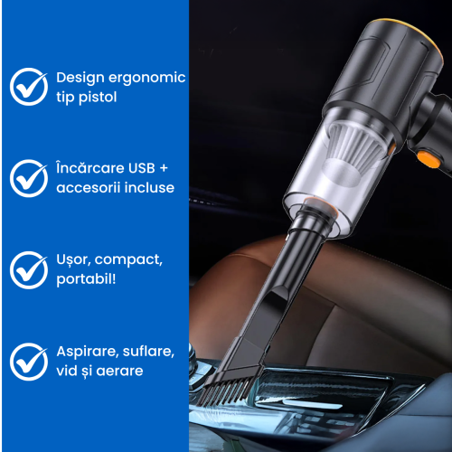 Aspirator portabil 3in1 cu functie de suflare si pompare aer, reincarcabil