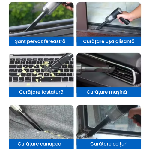 Aspirator portabil 3in1 cu functie de suflare si pompare aer, reincarcabil