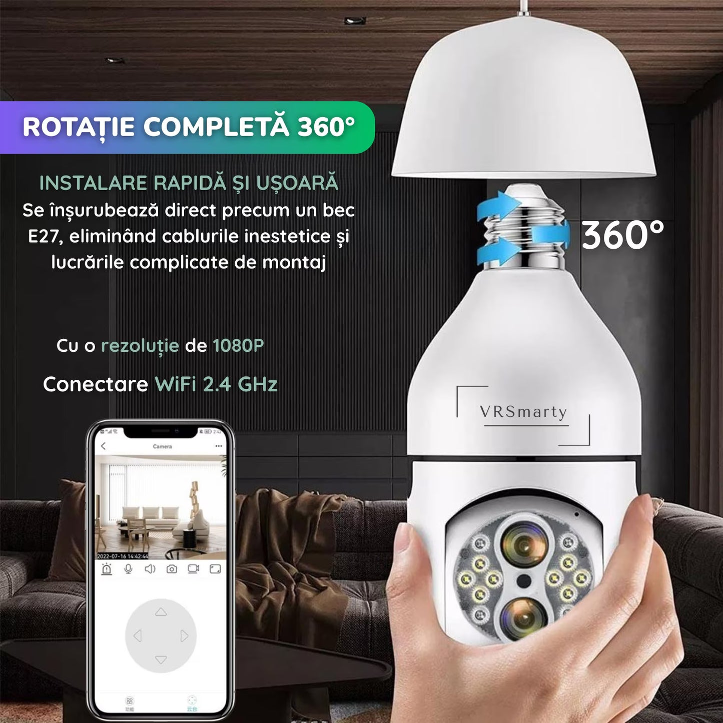 Cameră de supraveghere Wi-Fi cu montaj în dulie