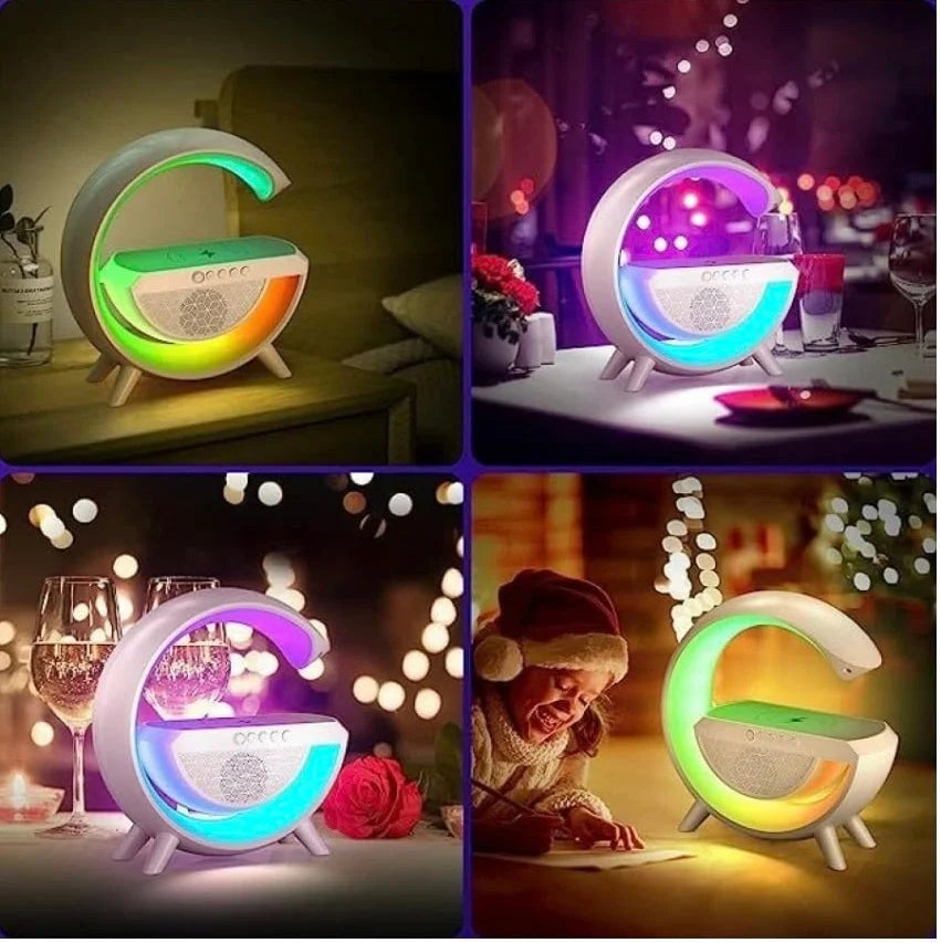 Lampă LED multifuncțională cu boxă, încărcare wireless și RGB